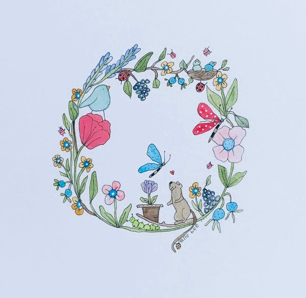 “Little mouse garden wreath” original watercolour
