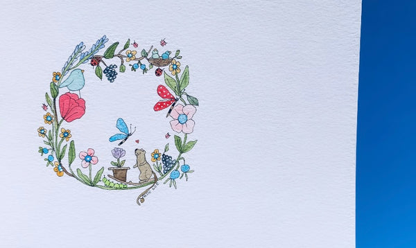 “Little mouse garden wreath” original watercolour
