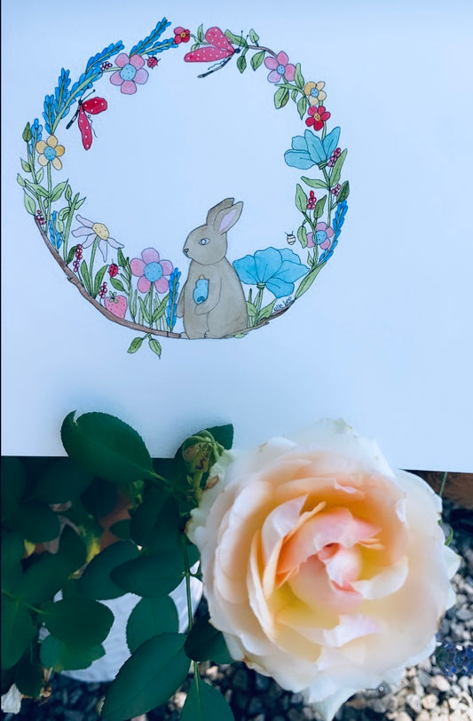 "Birdsitting wreath" original watercolour