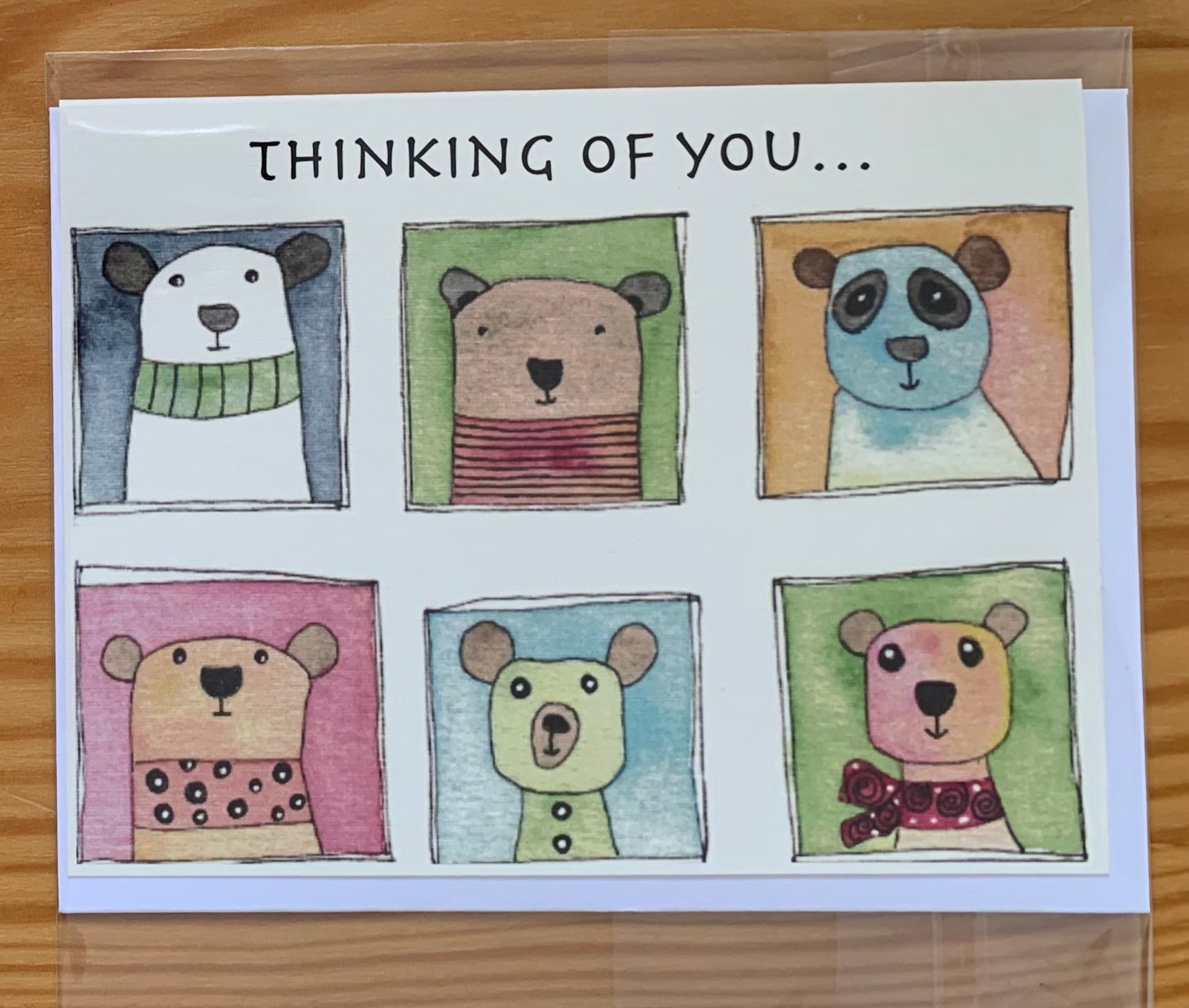 "Thinking of you" bears greeting card