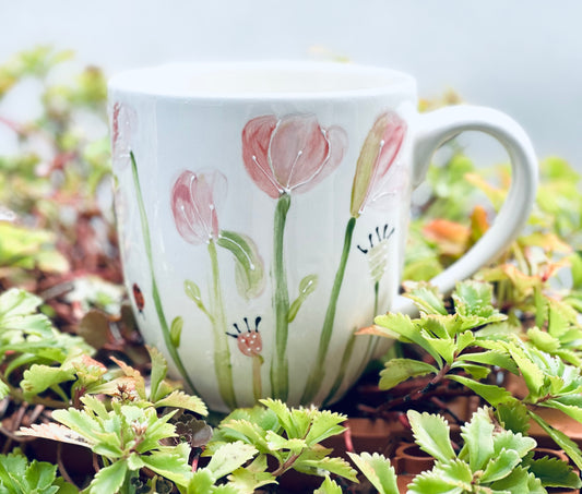 Pink Flowers large coffee / tea mug