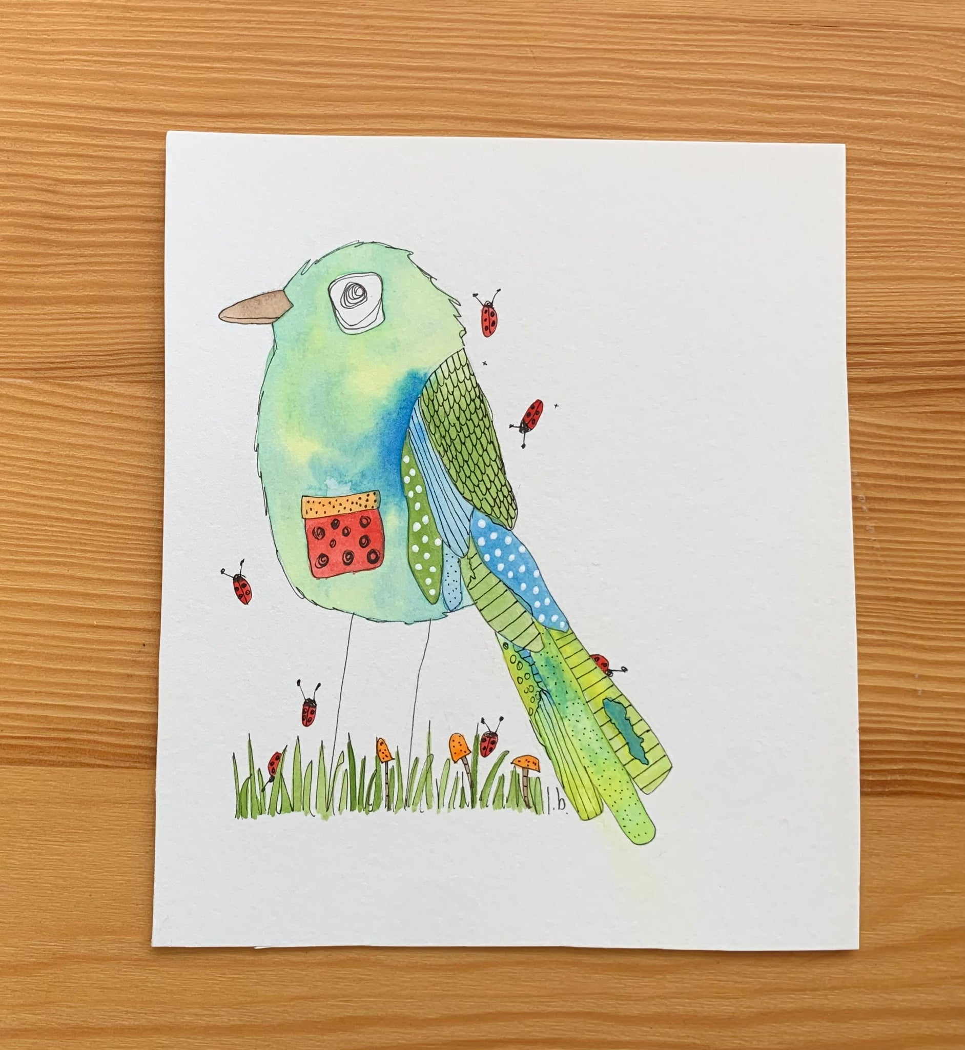“Ladybug (bird with red pocket)original watercolour