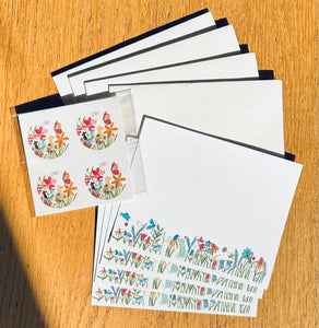 Garden note cards + love stickers - set of 4