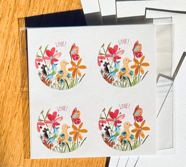 Garden note cards + love stickers - set of 4