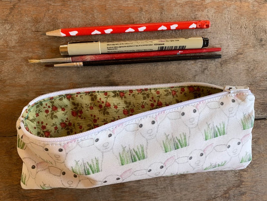 Lamb & gingham pencil/paintbrush case