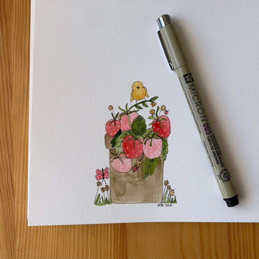“Strawberry planter” original watercolour