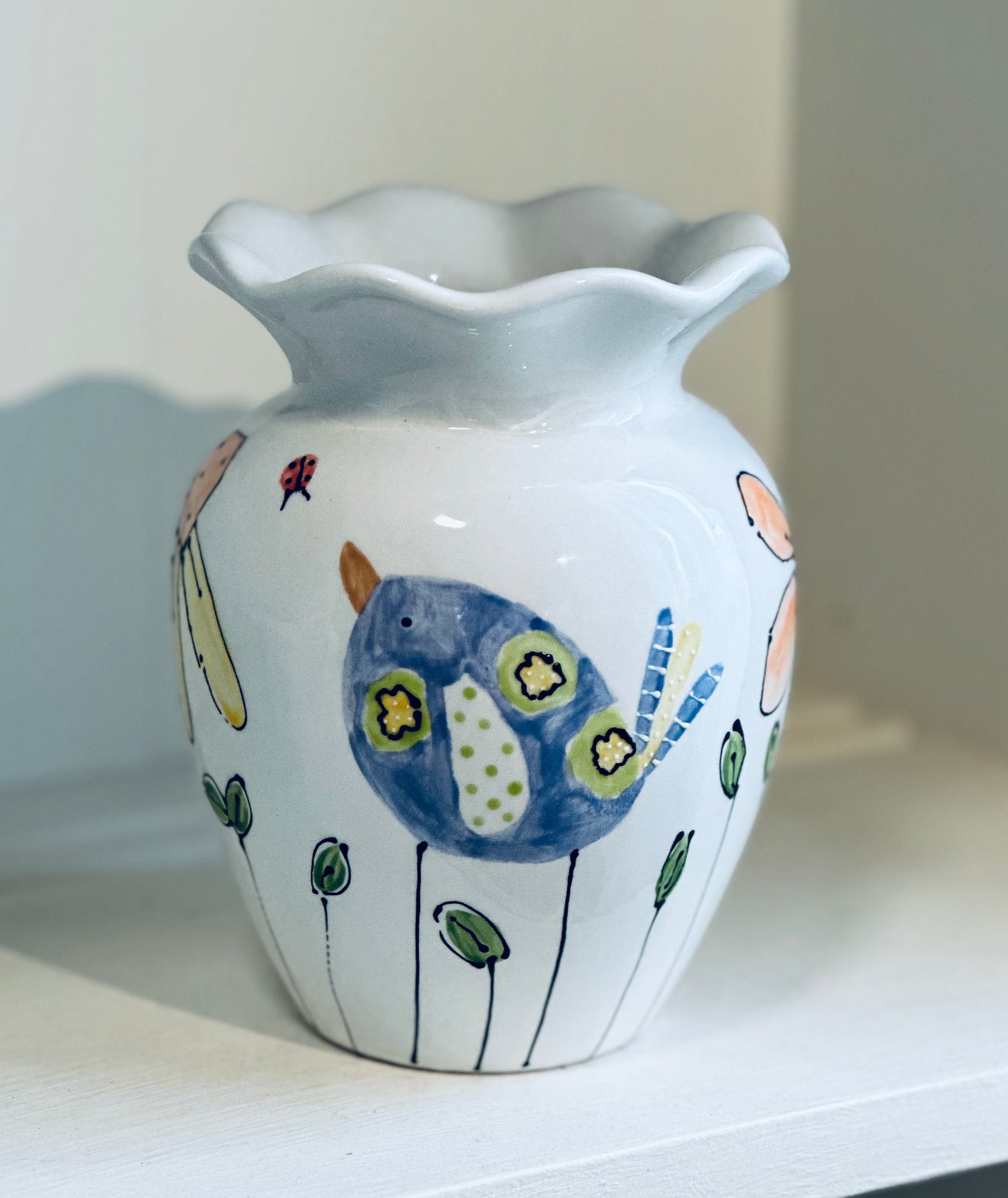 Bluebird in the Wildflowers vase