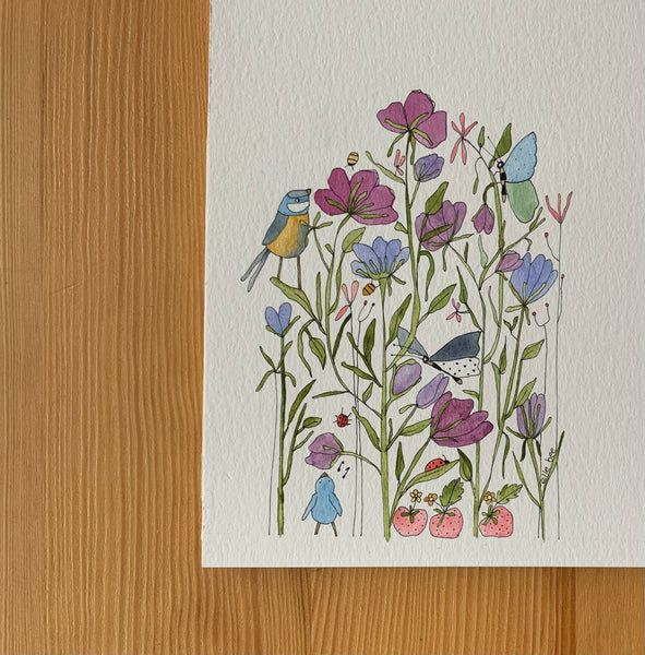 “Purple Wildflower Garden” original watercolour