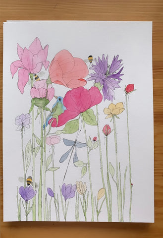 "The Bees are buzzing" original watercolour
