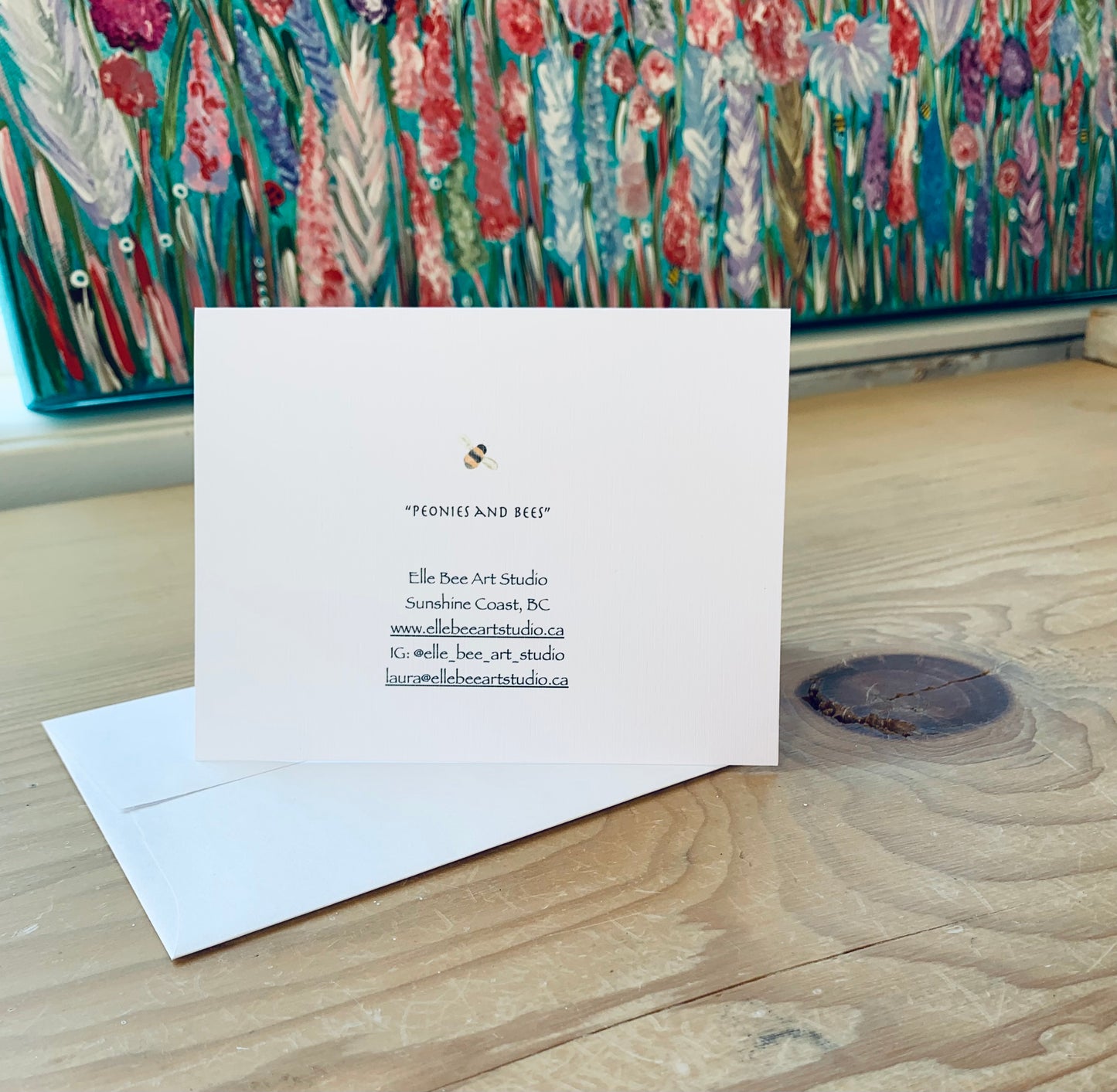 “Peonies and Bees” greeting card