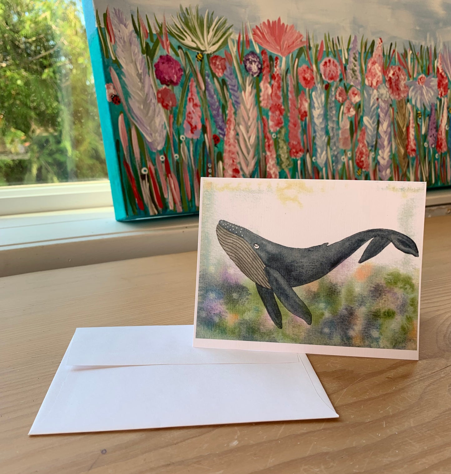 Greeting card "Blue whale in the coral"