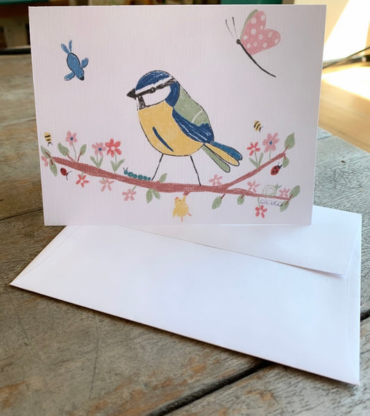 “Blue Tit & Bluebird” greeting card