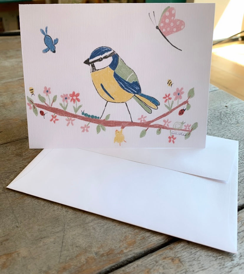 “Blue Tit & Bluebird” greeting card