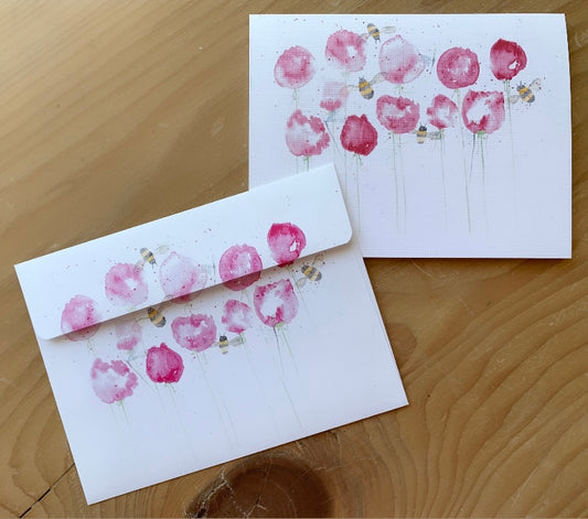 “Peonies and Bees” greeting card
