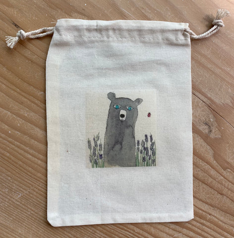 Black Bear in Lavender - drawstring bag
