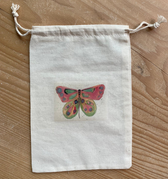 Pink and Green Butterfly - drawstring bag