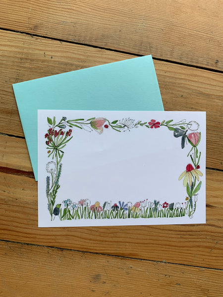 Just a note paper Garden border - set of 4 with variety coloured envelopes
