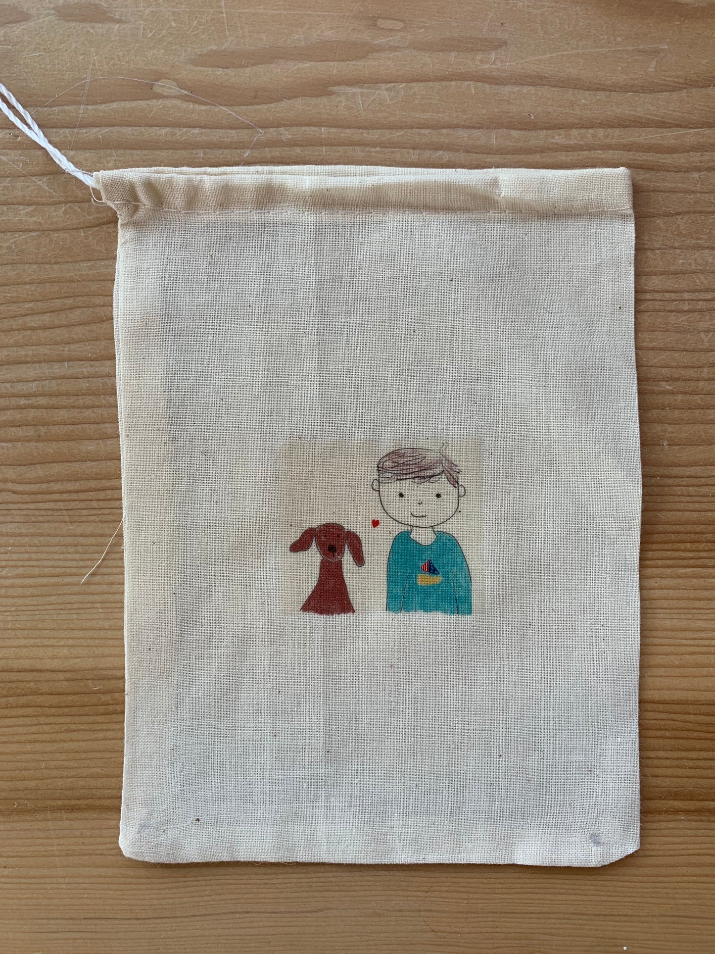Boy and Puppy drawstring bag