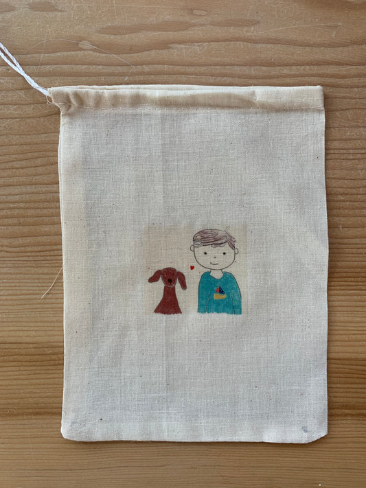 Boy and Puppy drawstring bag