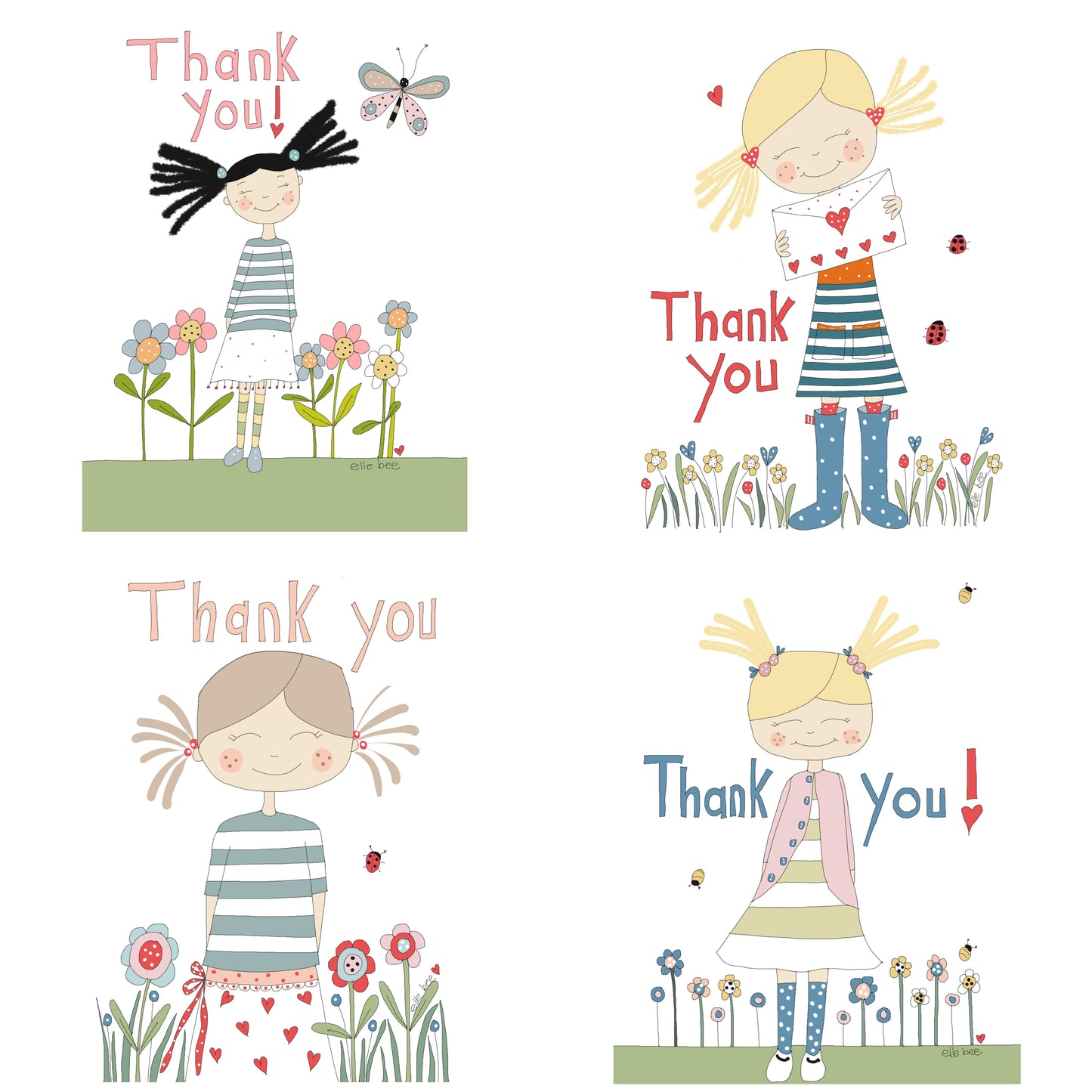 Thank you set of 4 greeting cards
