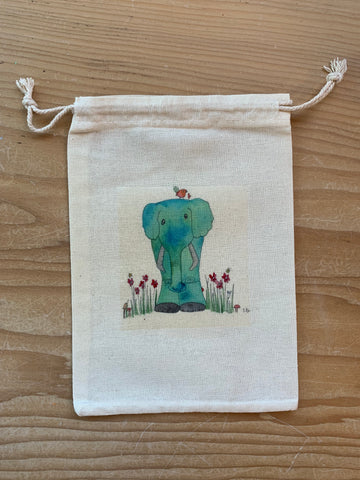 Elephant and Birdie - drawstring bag