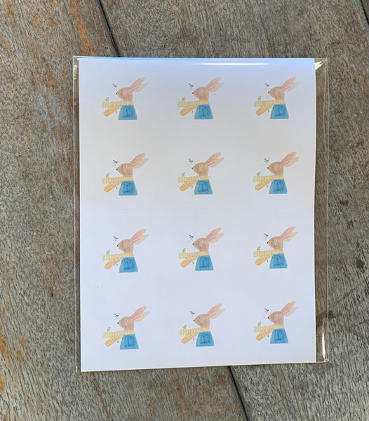 Well hello there bunny round sticker pack of 12