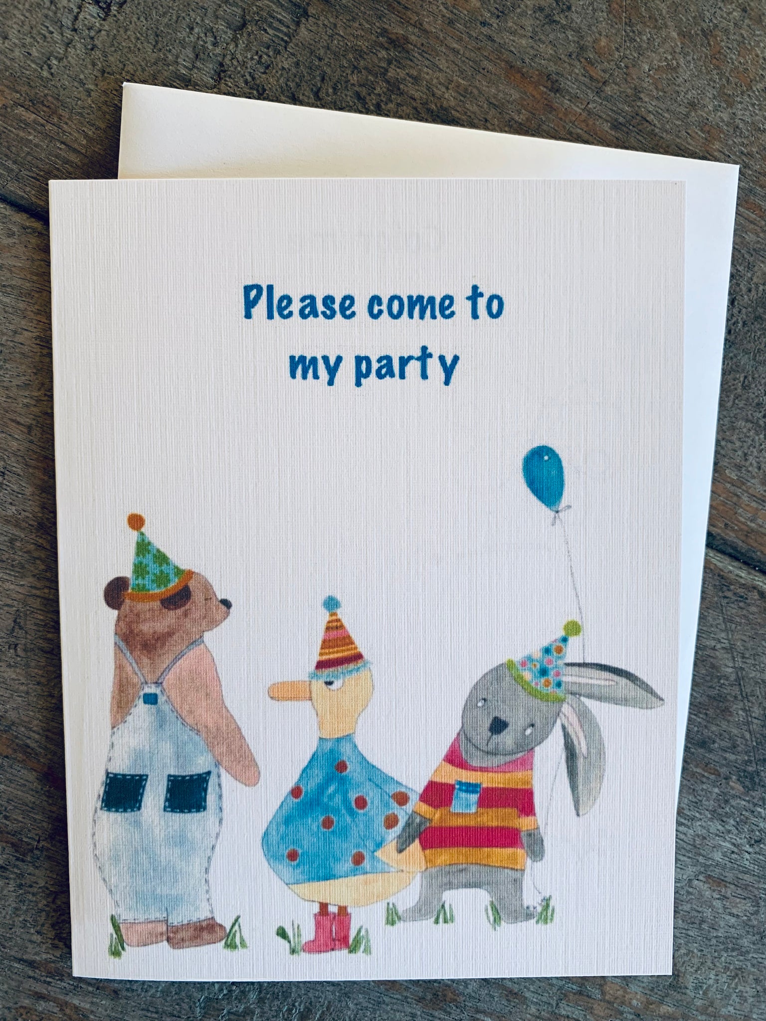 Kids Party invitation set of 4 greeting cards with stickers