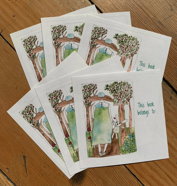 Bookplates - Set of 6 - Girl & Bunny in forest