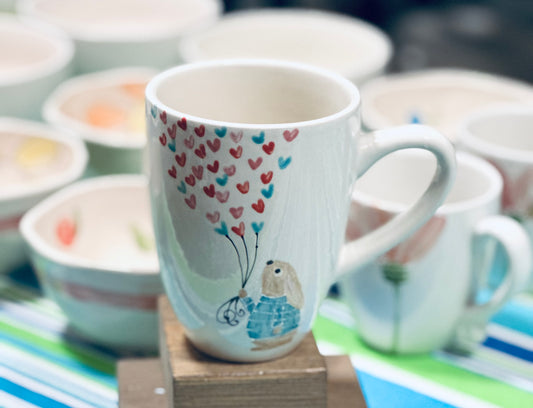 Bunny & heart balloon tall coffee / latte mug