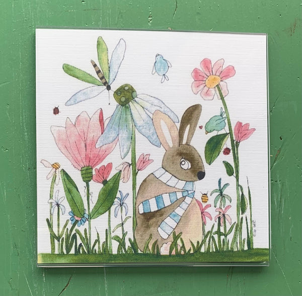 "Pretty Bunny" fridge magnet 4" x 4" watercolour prints