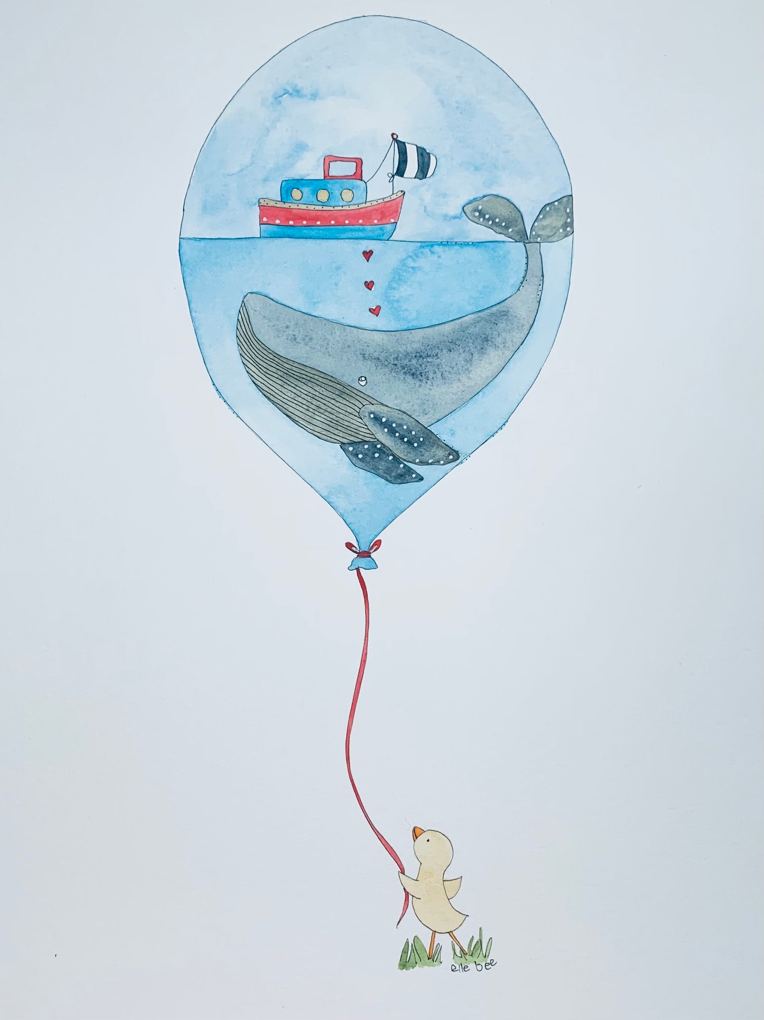 “Little Ducks Balloon” original watercolour