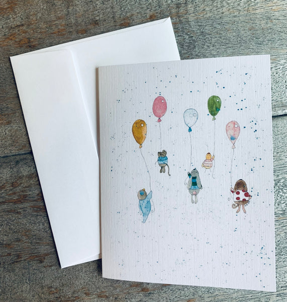 "Another word for happy is balloon" greeting card