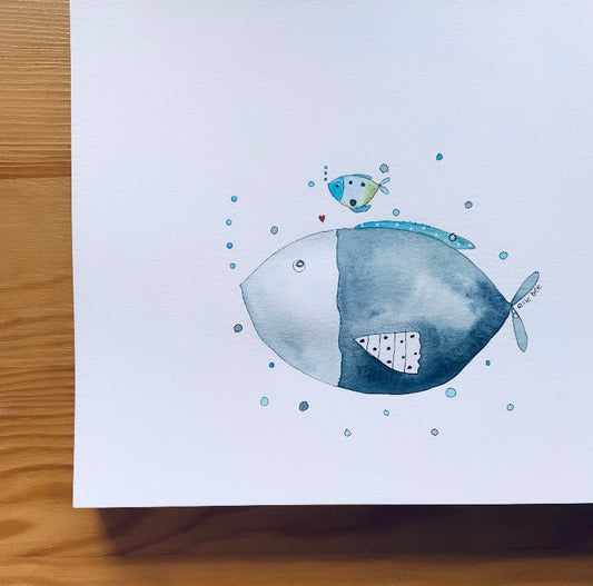 “Mama & Little Fry” original watercolour