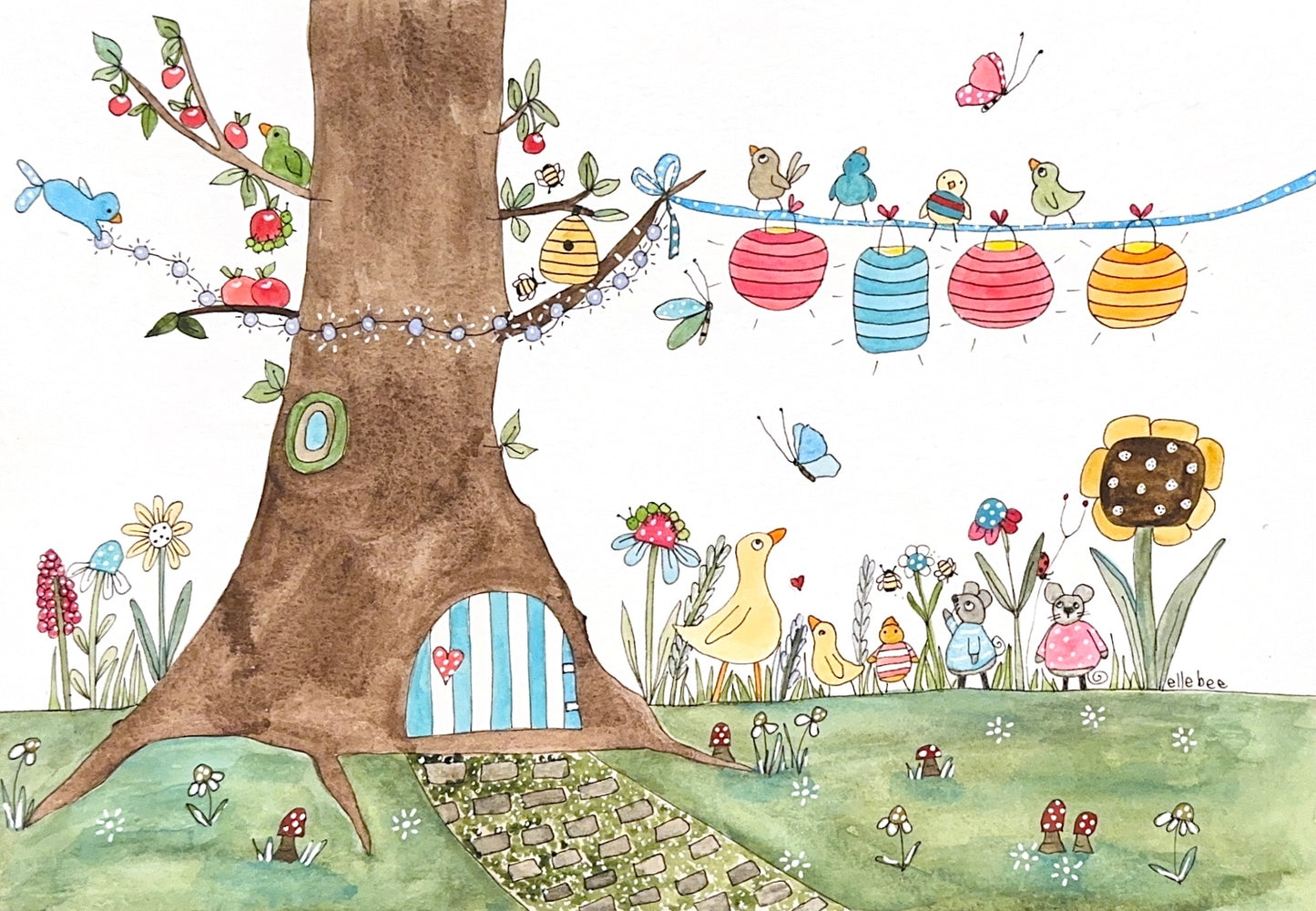 Twinkly lights & paper lanterns greeting card