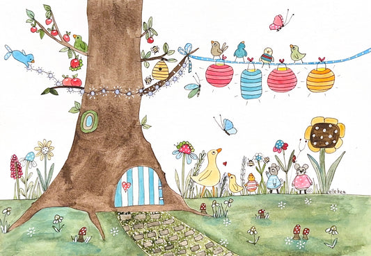 Twinkly lights & paper lanterns greeting card