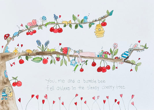 Cherry tree bumble bee… greeting card