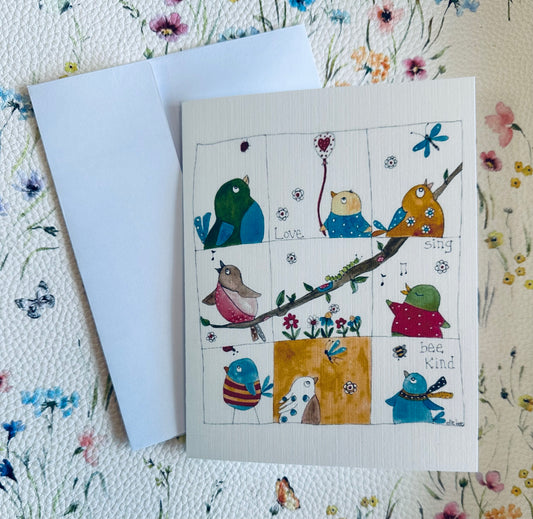 Love, sing, bee kind greeting card
