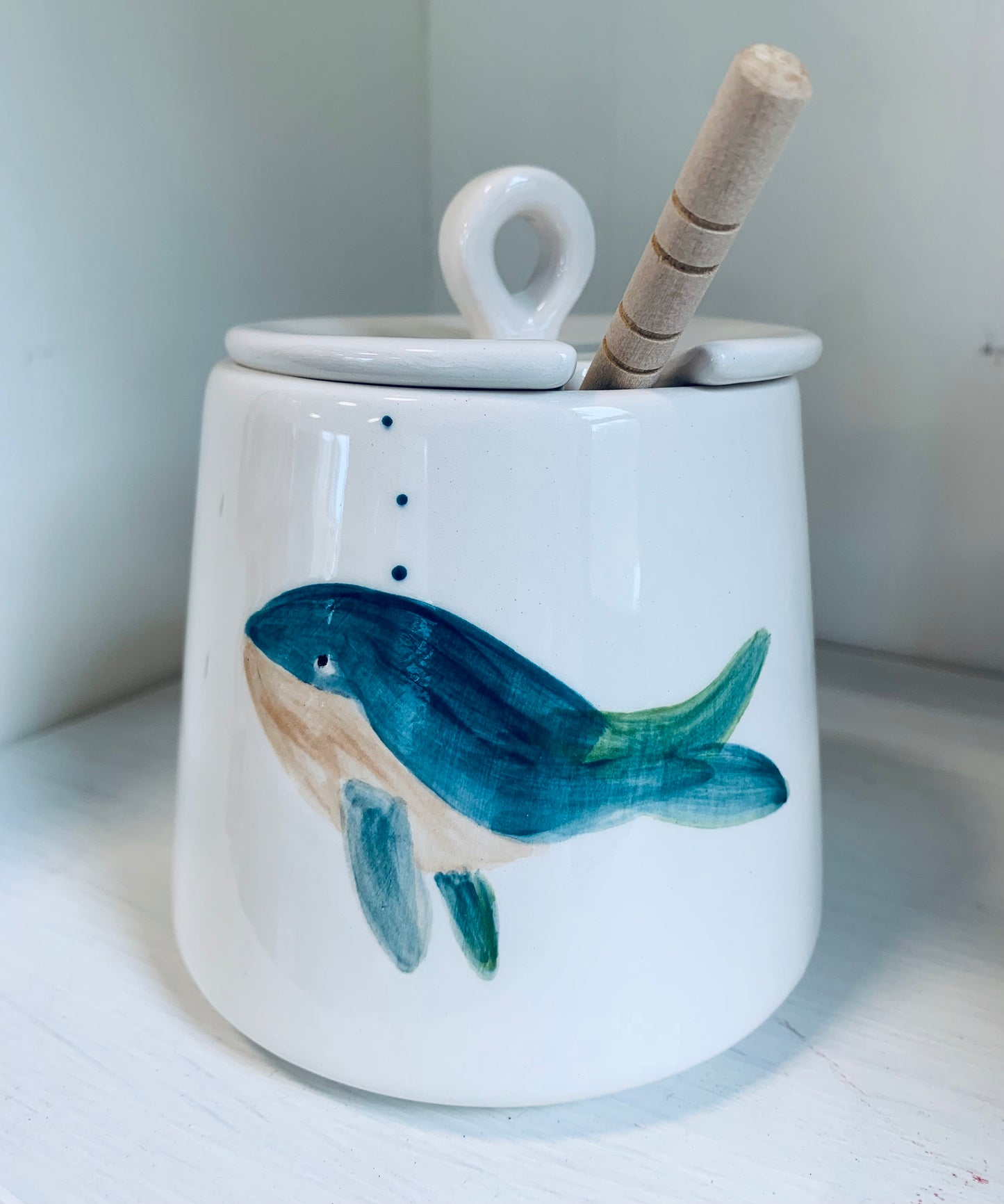 “Little Blue Whale” honey pot