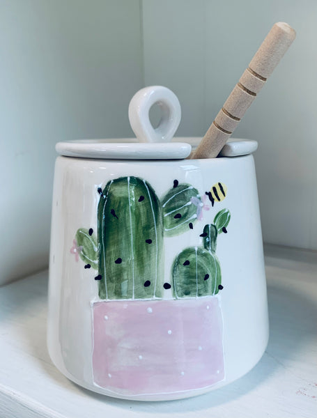 “Cactus in pink pot” honey pot