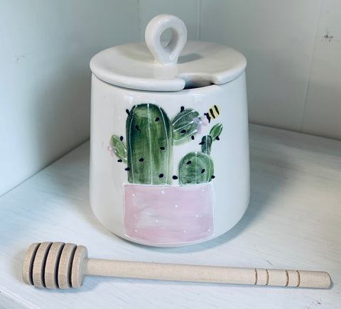 “Cactus in pink pot” honey pot