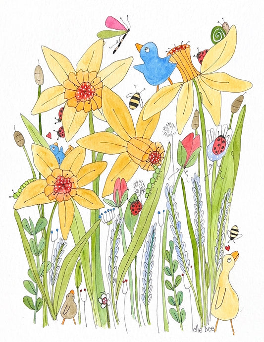 Spring Daffodils in bloom greeting card