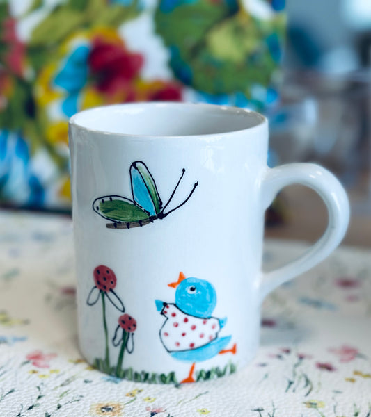 Bluebird dancing with Butterfly mug
