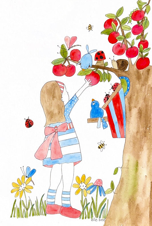 Picking apples from the tree greeting card