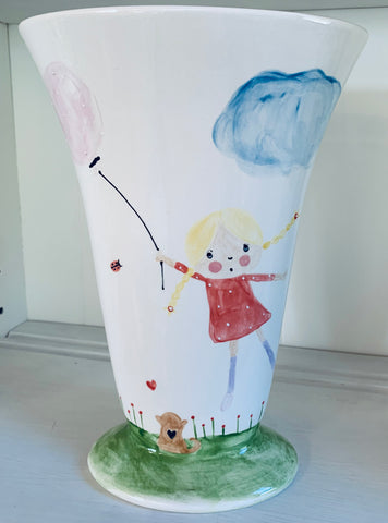 "Girl & balloon illustration” Tall flower vase
