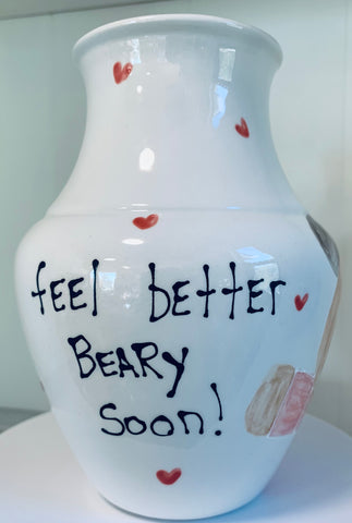 "Feel better beary soon” flower vase