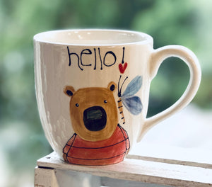 Hello! Bear & butterfly large coffee / tea mug