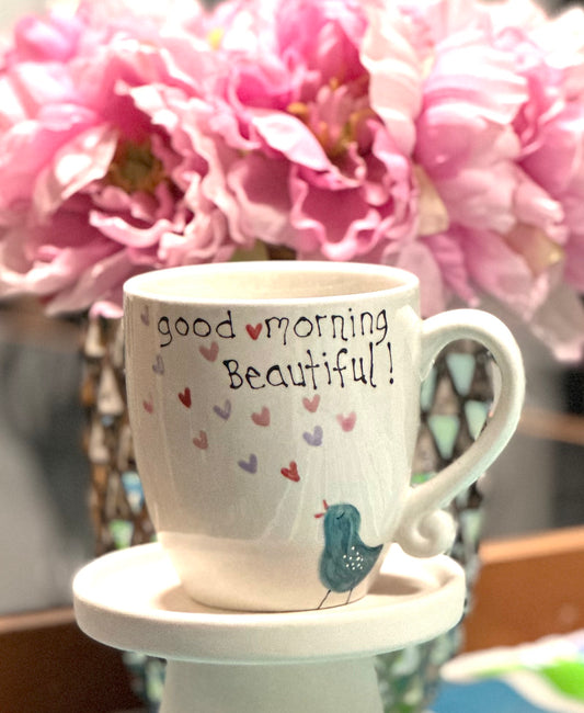 Good morning beautiful bird/hearts mug
