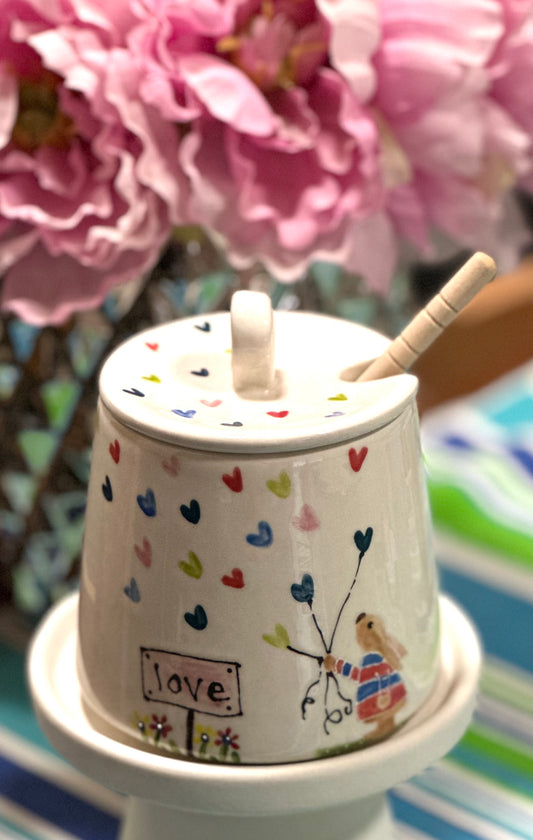 Heart balloons/bunny honey pot