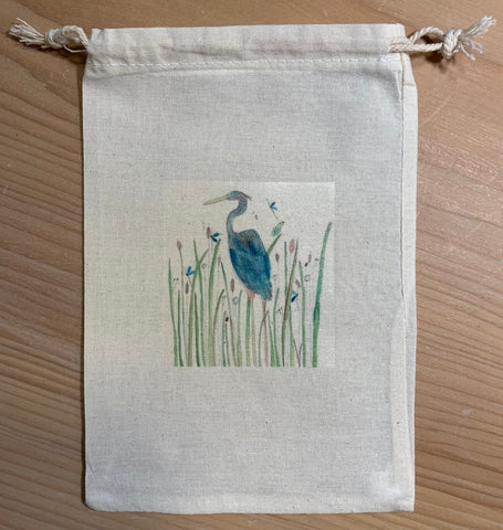 Heron in the Marsh - drawstring bag
