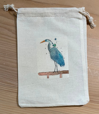Heron and Bird - drawstring bag